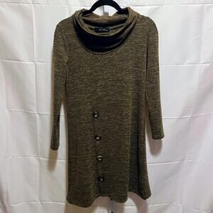 Neesha Cozy Cowl Neck Long-Sleeve Tunic Dress Neutral Heather Brown Small